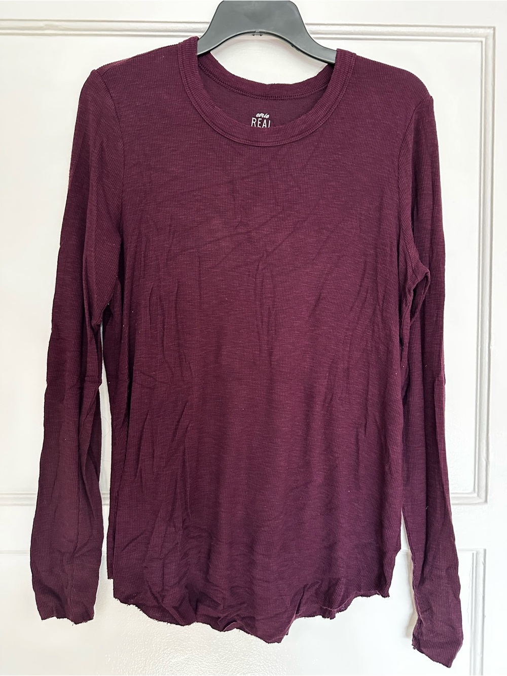 Aerie Women’s Long Sleeve Ribbed Crew Tee in Purple